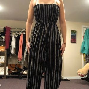 Striped and leg slit romper